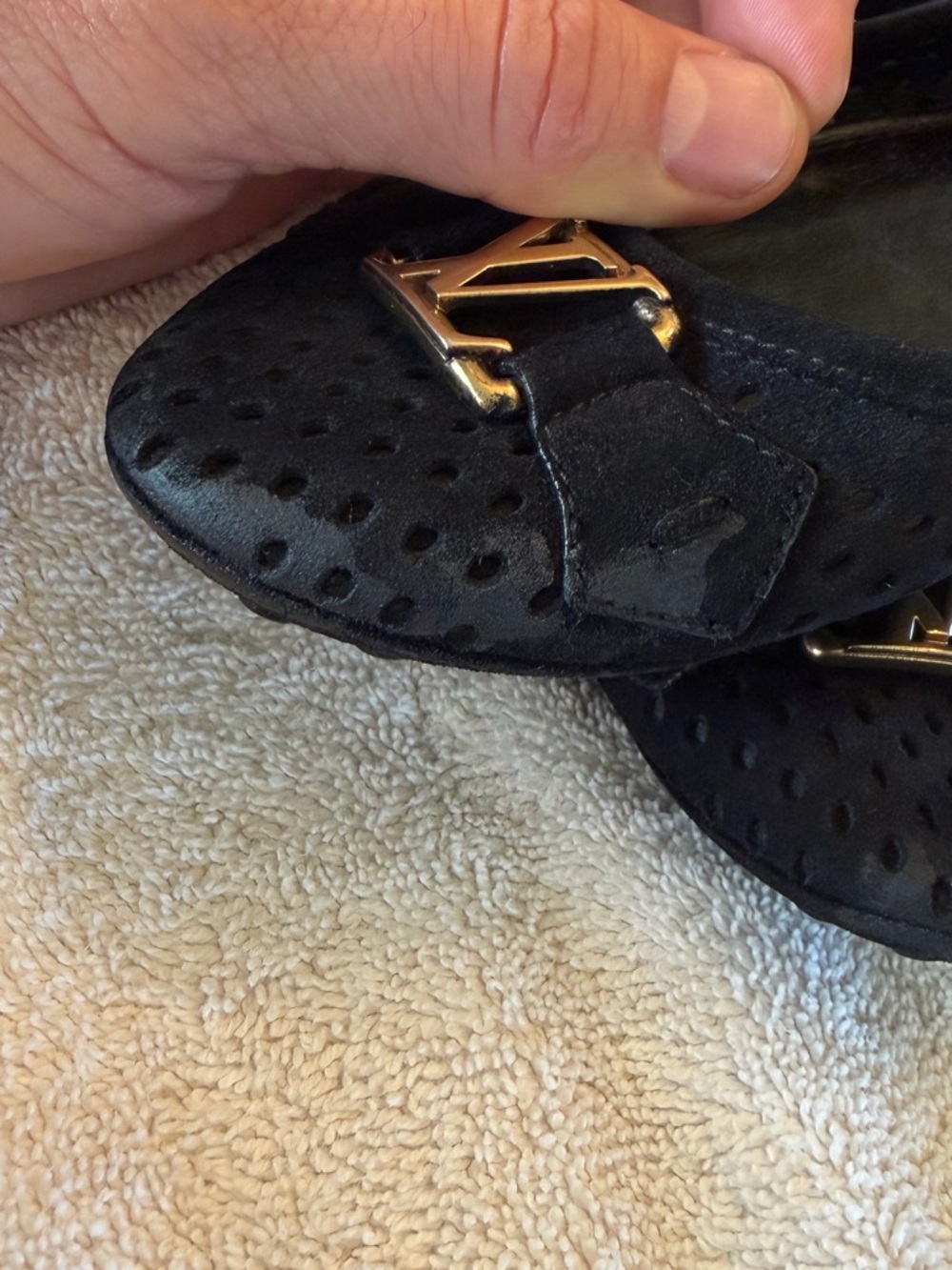 Louis Vuitton Black Suede Ballet Flats with Gold LV Buckle - Picture 11 of 12